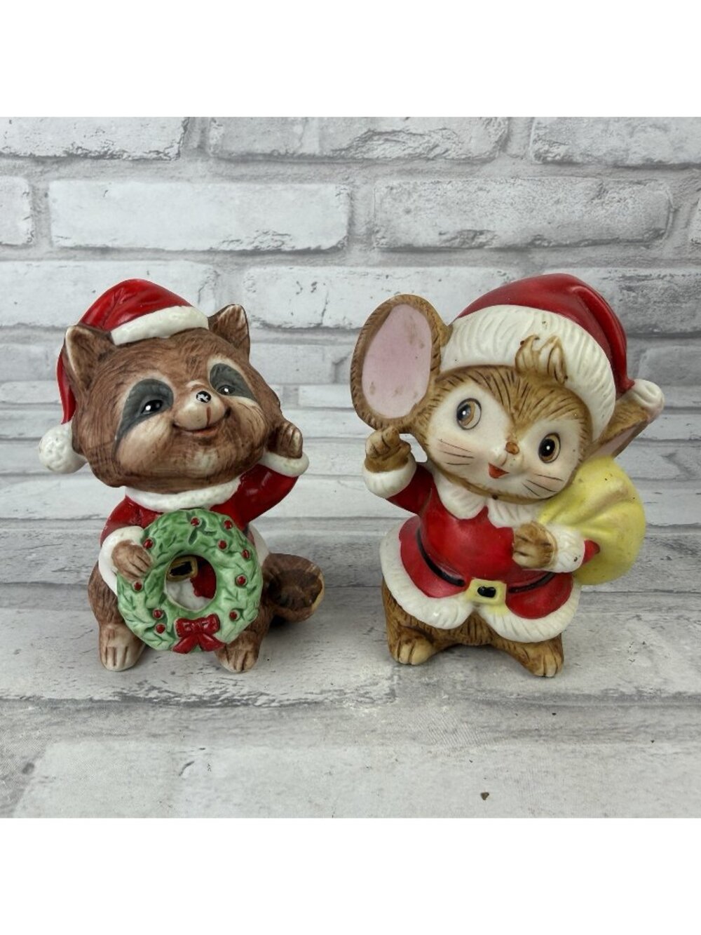 HOMCO Vtg Christmas Mice Figurines Set of 2 Santa Holiday Mice Collectible 3”